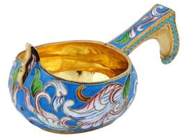 RUSSIAN GILT SILVER CLOISONNE ENAMEL KOVSH LADLE