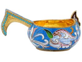 RUSSIAN GILT SILVER CLOISONNE ENAMEL KOVSH LADLE