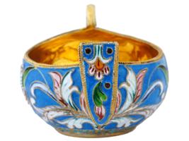 RUSSIAN GILT SILVER CLOISONNE ENAMEL KOVSH LADLE