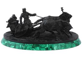 GRACHEV BROTHERS TROIKA BRONZE STATUE MALACHITE STAND