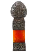 ANTIQUE TIBETAN BUDDHIST SILVER PLATED AMBER SEAL