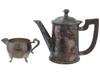 ANTIQUE SILVER PLATED LIDDED TEAPOT AND FOOTED CREAMER PIC-1