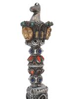 TIBETAN BUDDHIST SILVER PHURBA CEREMONIAL DAGGER