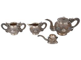 CHINESE VIETNAMESE EXPORT DRAGON SILVER TEA SET