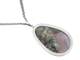 VINTAGE NATURAL PINK MOSS AGATE CHAIN PENDANT