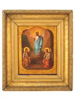 ANTIQUE RUSSIAN ORTHODOX RESURRECTION ICON FRAMED