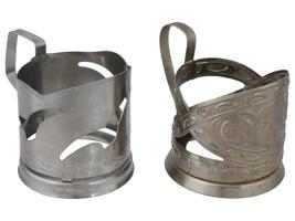 SOVIET UKRAINIAN STAINLESS STEEL TEA GLASS HOLDERS