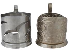 SOVIET UKRAINIAN STAINLESS STEEL TEA GLASS HOLDERS