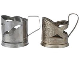 SOVIET UKRAINIAN STAINLESS STEEL TEA GLASS HOLDERS