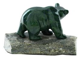 LYLE SOPEL CARVED JADE SCULPTURE OF BEAR ON ROCK