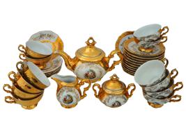 GERMAN BAVARIAN GILT PORCELAIN TEA SET FOR 12 PERSONS