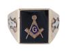 10K GOLD AND BLACK ONYX MENS MASONIC SIGNET RING PIC-1