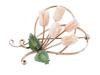 18K GOLD BROOCH W ANGEL SKIN CORAL JADE FLOWERS PIC-1