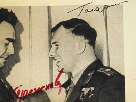 SOVIET PHOTO SIGNED BY ASTRONAUT GAGARIN BREZHNEV