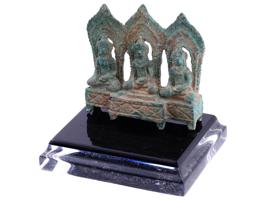 ANTIQUE KHMER STYLE BRONZE 3 BUDDHA SHRINE FIGURE