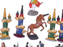 ANTIQUE TOY FIGURINES SOLDIERS UNICORNS CARNIVAL PEOPLE