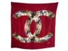 FRENCH CHANEL SQUARE PURE SILK BURGUNDY RED SCARF PIC-0