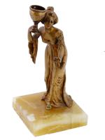 ANTIQUE BRONZE FIGURAL CANDLE HOLDER WOMAN W VASE