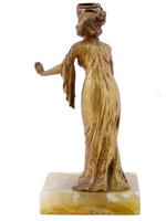 ANTIQUE BRONZE FIGURAL CANDLE HOLDER WOMAN W VASE