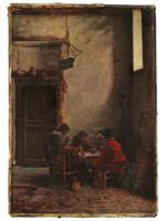 GERMAN TAVERN SCENE OIL PAINTING BY CLAUS MEYER