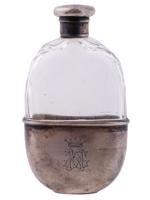 ANTIQUE ENGLISH STERLING SILVER AND GLASS FLASK