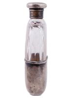 ANTIQUE ENGLISH STERLING SILVER AND GLASS FLASK