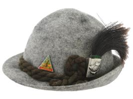 VINTAGE AUSTRIAN HUNTERS GREY FELT HAT WITH BADGES