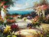 MEDITERRANEAN GARDEN LANDSCAPE OIL PAINTING SIGNED PIC-1