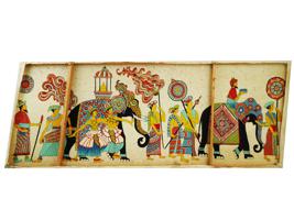 LARGE INDIAN RAJASTANI MIXED MEDIA PAINTING ON SILK