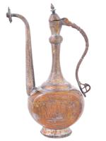 LARGE PERSIAN QAJAR BRASS TEAPOT W COPPER AND SILVER