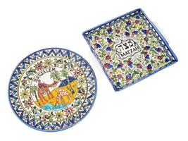 VINTAGE ISRAELI HAND PAINTED CERAMIC TRAY AND PLATE