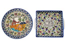 VINTAGE ISRAELI HAND PAINTED CERAMIC TRAY AND PLATE