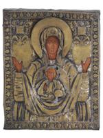 ANTIQUE RUSSIAN ICON MOTHER OF GOD IN SILVER RIZA