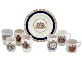 ENGLISH QUEEN ELIZABETH KING GEORGE PLATE AND CUPS