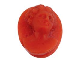 ANTIQUE CORAL CAMEO WITH HIGH RELIEF OF WOMAN PORTRAIT