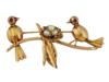 14K GOLD LOVE BIRDS RUBY EYES NATURAL PEARLS BROOCH PIC-0