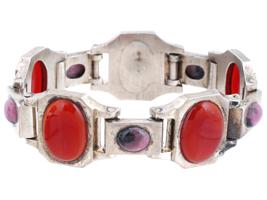 ART DECO STERLING SILVER AGATE RHODONITE BRACELET