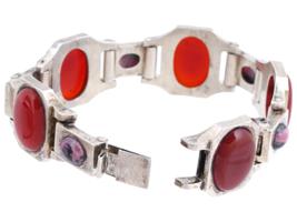 ART DECO STERLING SILVER AGATE RHODONITE BRACELET