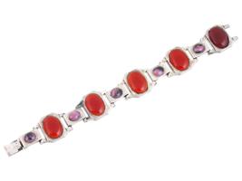 ART DECO STERLING SILVER AGATE RHODONITE BRACELET