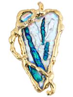 LARGE COSTUME JEWELRY BLUE AND GILT PENDANT