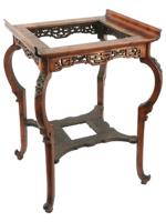 JAPANESE BRONZE DRAGON CARVED WOODEN STAND TABLE