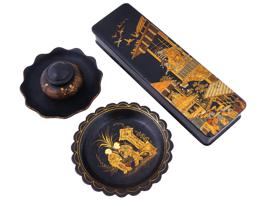 ANTIQUE JAPANESE 3 PIECE LACQUERED DESK SET C 1900