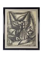 WILLIAM SCHWARTZ RUSSIAN AMERICAN CHARCOAL PAINTING