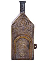 ANTIQUE SYRIAN JUDAICA TZEDAKAH BOX W GOLD SILVER INLAY