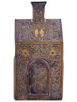 ANTIQUE SYRIAN JUDAICA TZEDAKAH BOX W GOLD SILVER INLAY