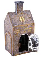 ANTIQUE SYRIAN JUDAICA TZEDAKAH BOX W GOLD SILVER INLAY