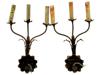 PAIR OF BRASS ELECTRICAL WALL SCONCES WITH FLOWERS PIC-1