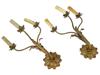 PAIR OF BRASS ELECTRICAL WALL SCONCES WITH FLOWERS PIC-2