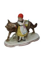 - 2 GERMAN PORCELAIN STATUE OF RED RIDING HOOD AND WOLF