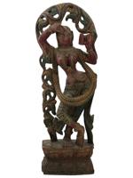 ANTIQUE INDIAN KHAJURAHO CARVED WOOD NYMPH SCULPTURE